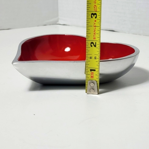 Happy Heart Bowl Polished Aluminum with Red Inside Like New - Picture 3 of 5